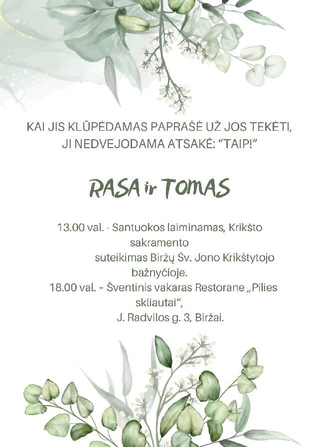 Šablonas'' Vestuvių kvietimas"